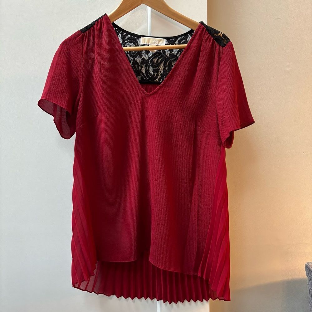 Michael Michael Kors Red Pleated Lace Blouse – Size M
